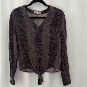 Gray Snake Print Button-Up Blouse